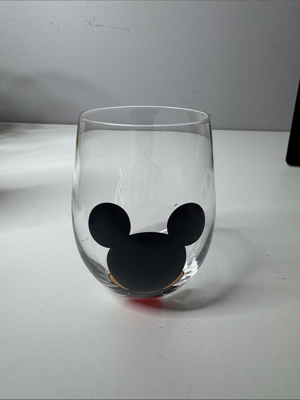 Disney Mickey Mouse JoyJolt Stemless Wine Glass Clear Tumbler 4.5” Character Cup